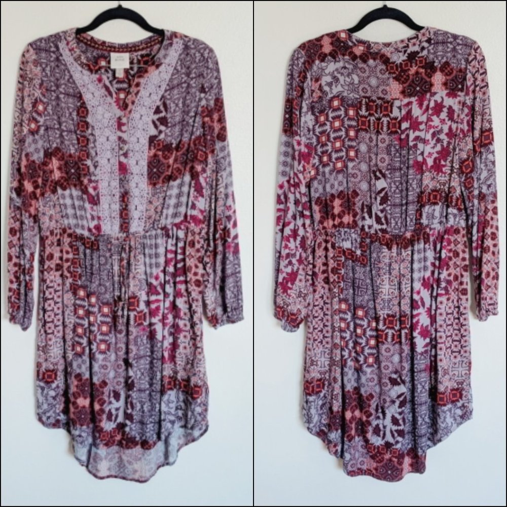 Knox Rose Mixed Pattern Long Sleeve Dress L